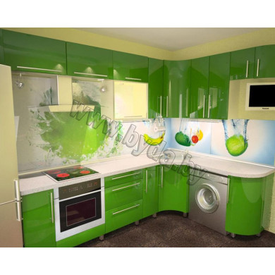 Угловая кухня. Зеленая с фотоскиналью "Фрукты"