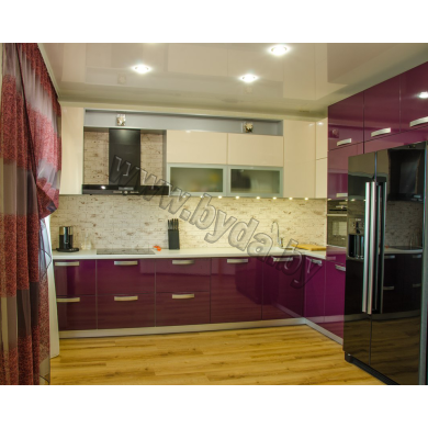 Угловая кухня. Бежевая с фиолетовым