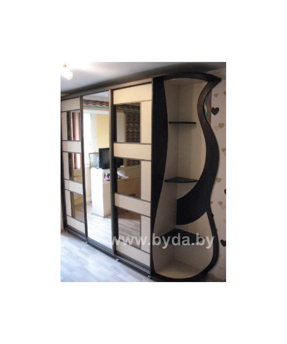 Шкаф-купе со вставками и необычными боковыми полками