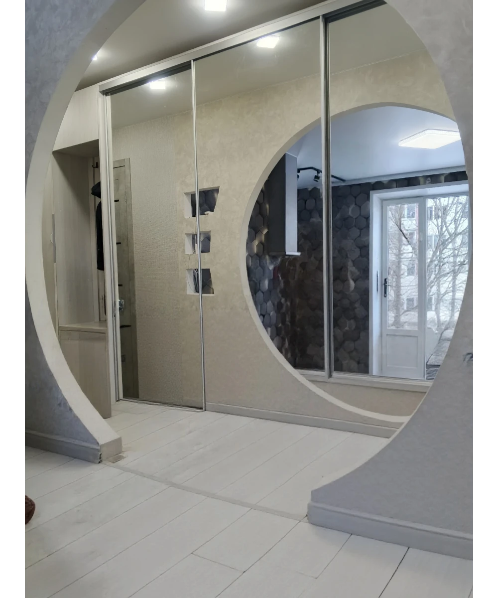 Шкаф-купе зеркальный с выдвижными вешалками.