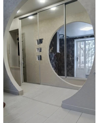 Шкаф-купе зеркальный с выдвижными вешалками.