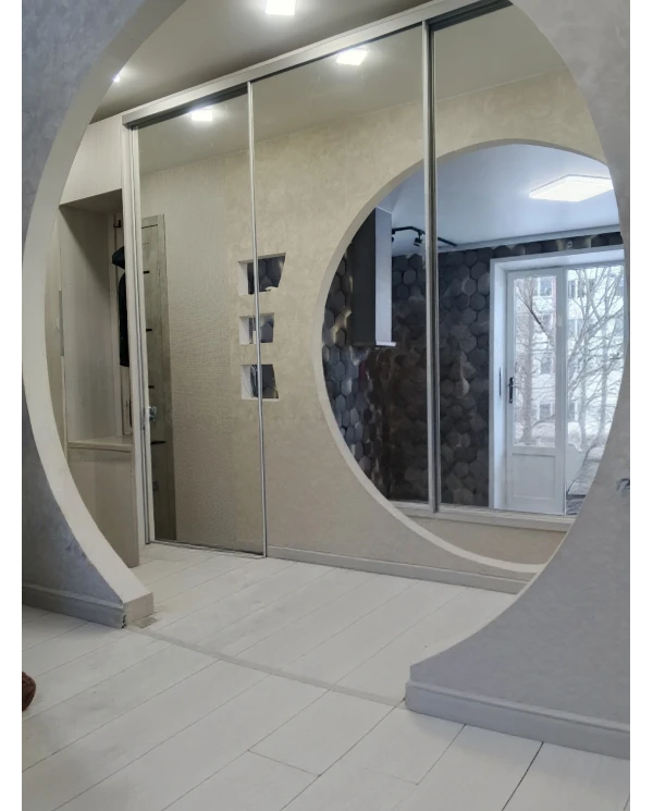 Шкаф-купе зеркальный с выдвижными вешалками.